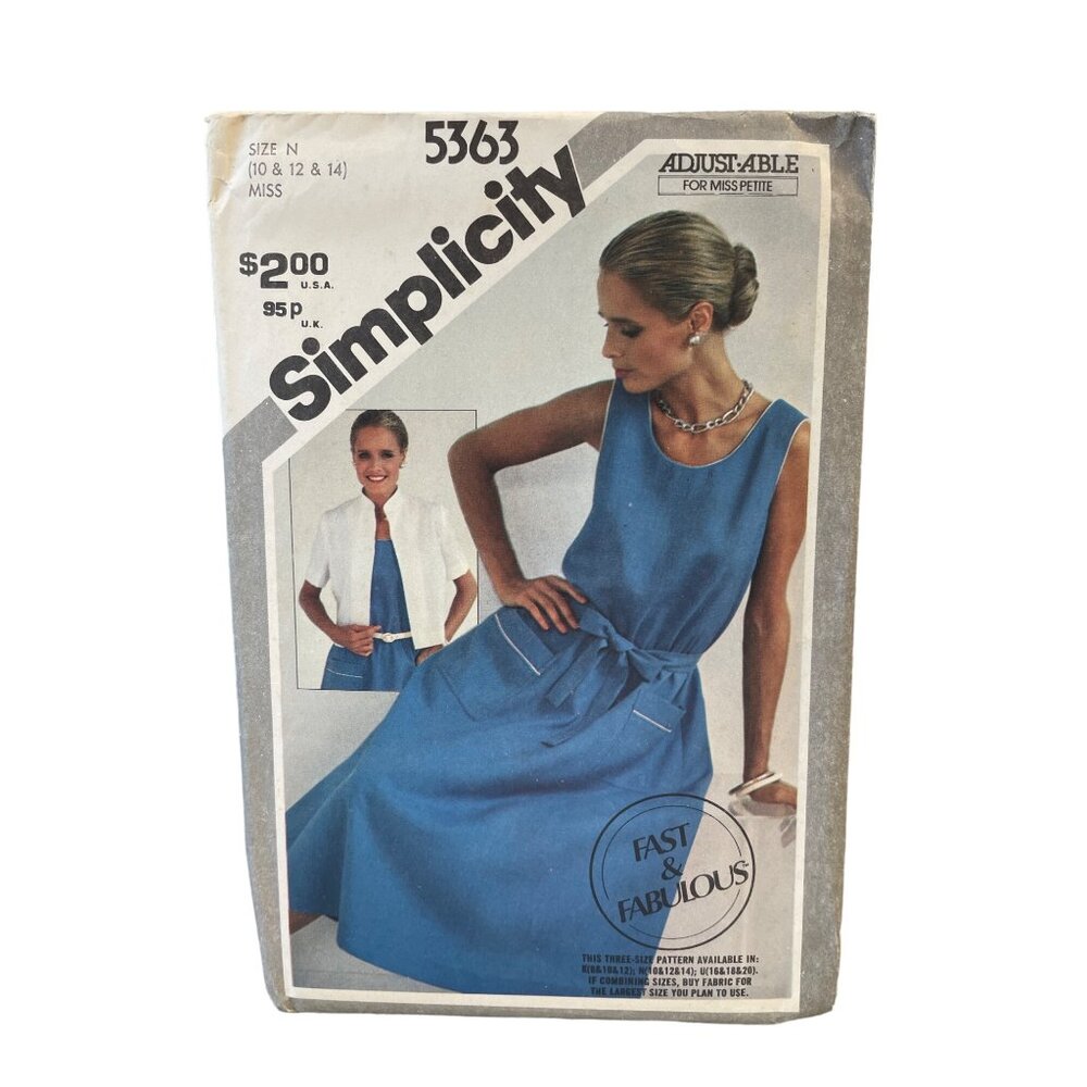 Simplicity Sewing‎ Pattern 5363 Dress Jacket Pockets Misses Size 10-14